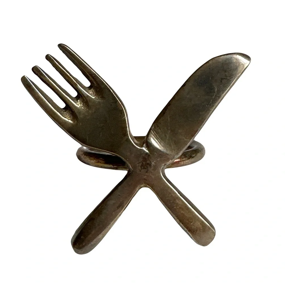 Set of 4 vintage napkin rings utensils silverware fork knife